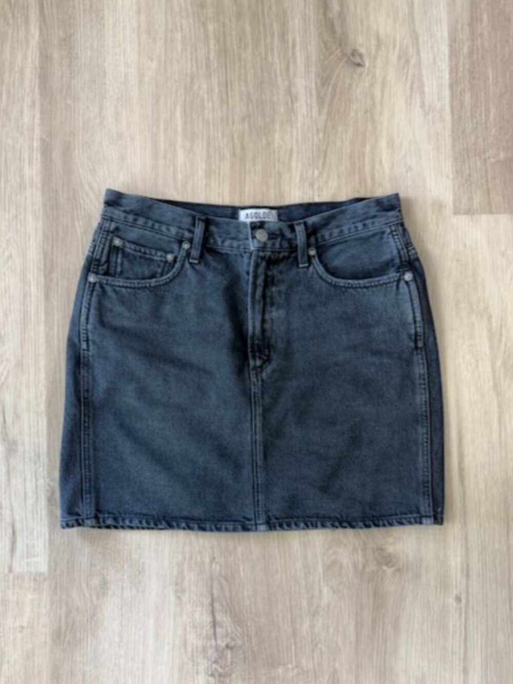 AGOLDE Quinn Black Denim Mini Skirt Sz 28 EUC